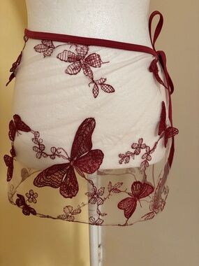 Sheer Embroidered Butterfly Tie-Side Mini Sarong in Burgundy